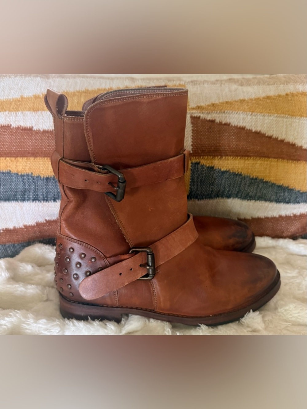 Vintage Foundry Co Sherry Ankle Boots Brown Leather Buckle Women’s 7 Moto Boho - Picture 7 of 10